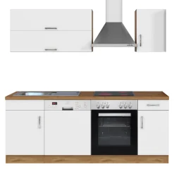 Held Küchenzeile Sorrella 210cm mit Geschirrspüler und Backofen - weiß/Eiche