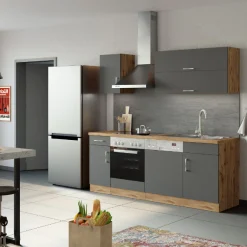 Held Küchenzeile Sorrella 210cm mit Geschirrspüler und Backofen - anthrazit/ocker