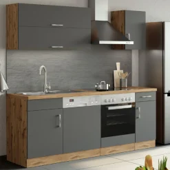 Held Küchenzeile Sorrella 210cm mit Geschirrspüler und Backofen - anthrazit/ocker