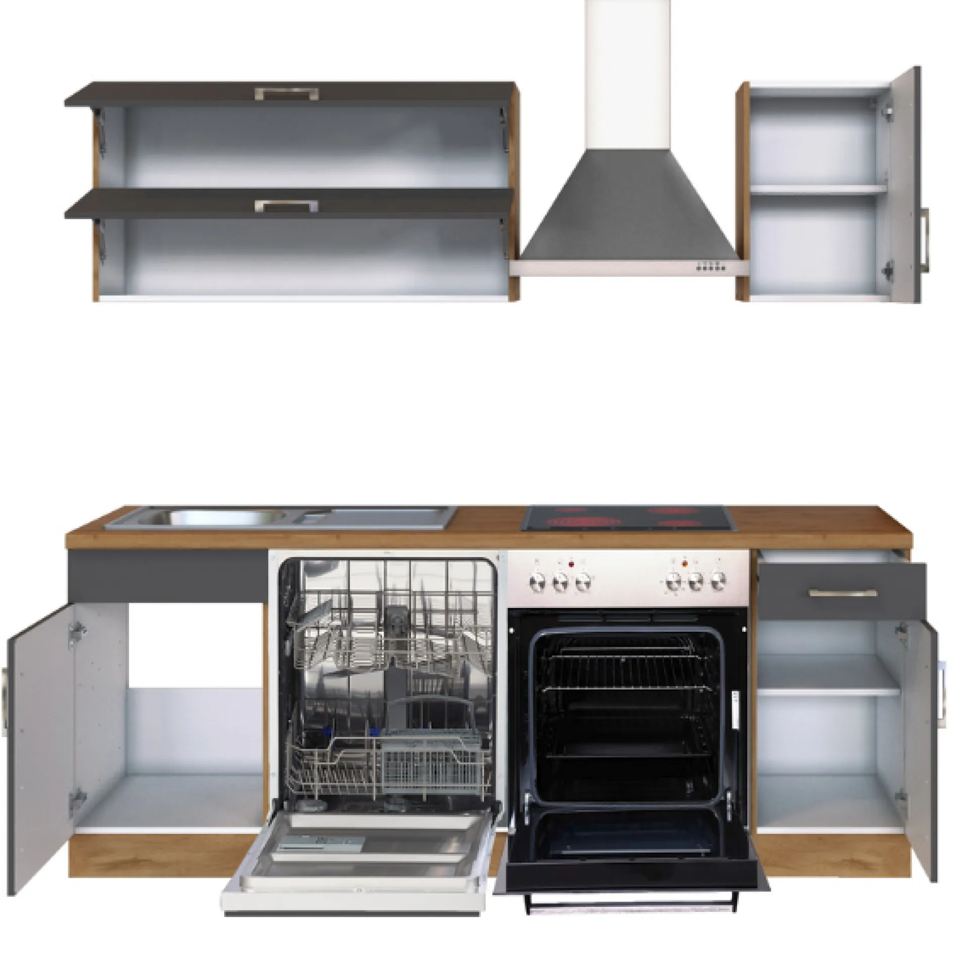 Held Küchenzeile Sorrella 210cm mit Geschirrspüler und Backofen - anthrazit/ocker
