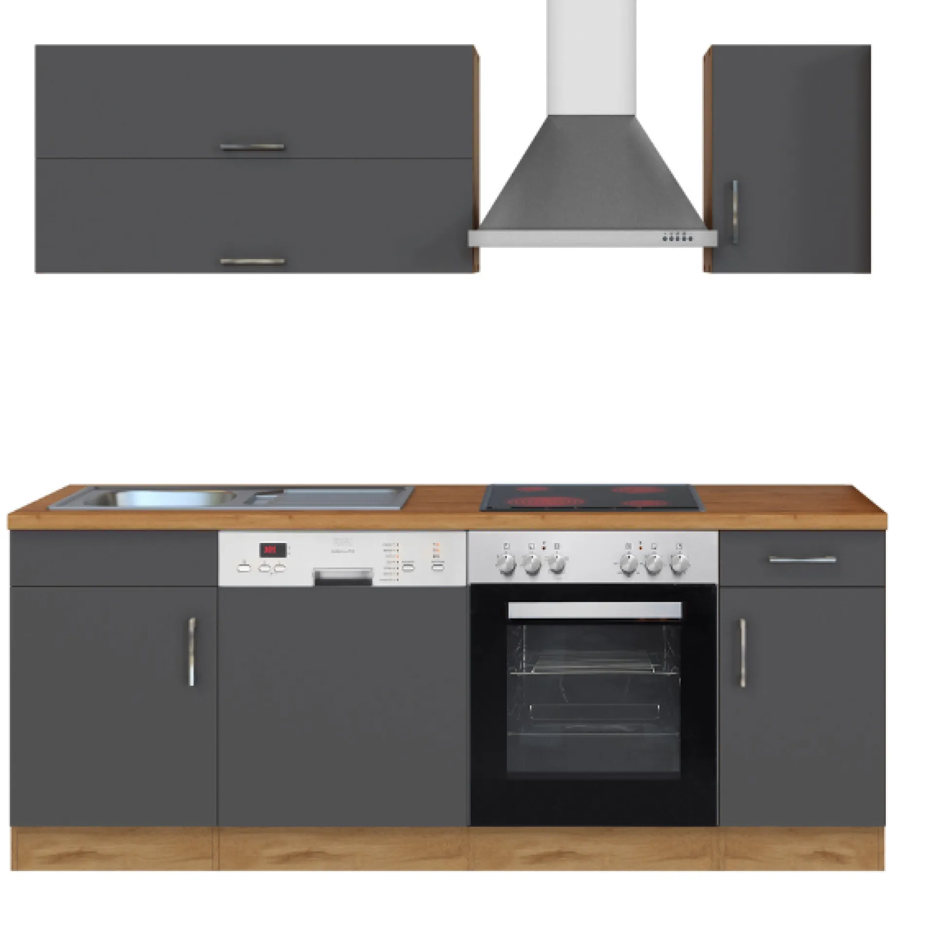 Held Küchenzeile Sorrella 210cm mit Geschirrspüler und Backofen - anthrazit/ocker