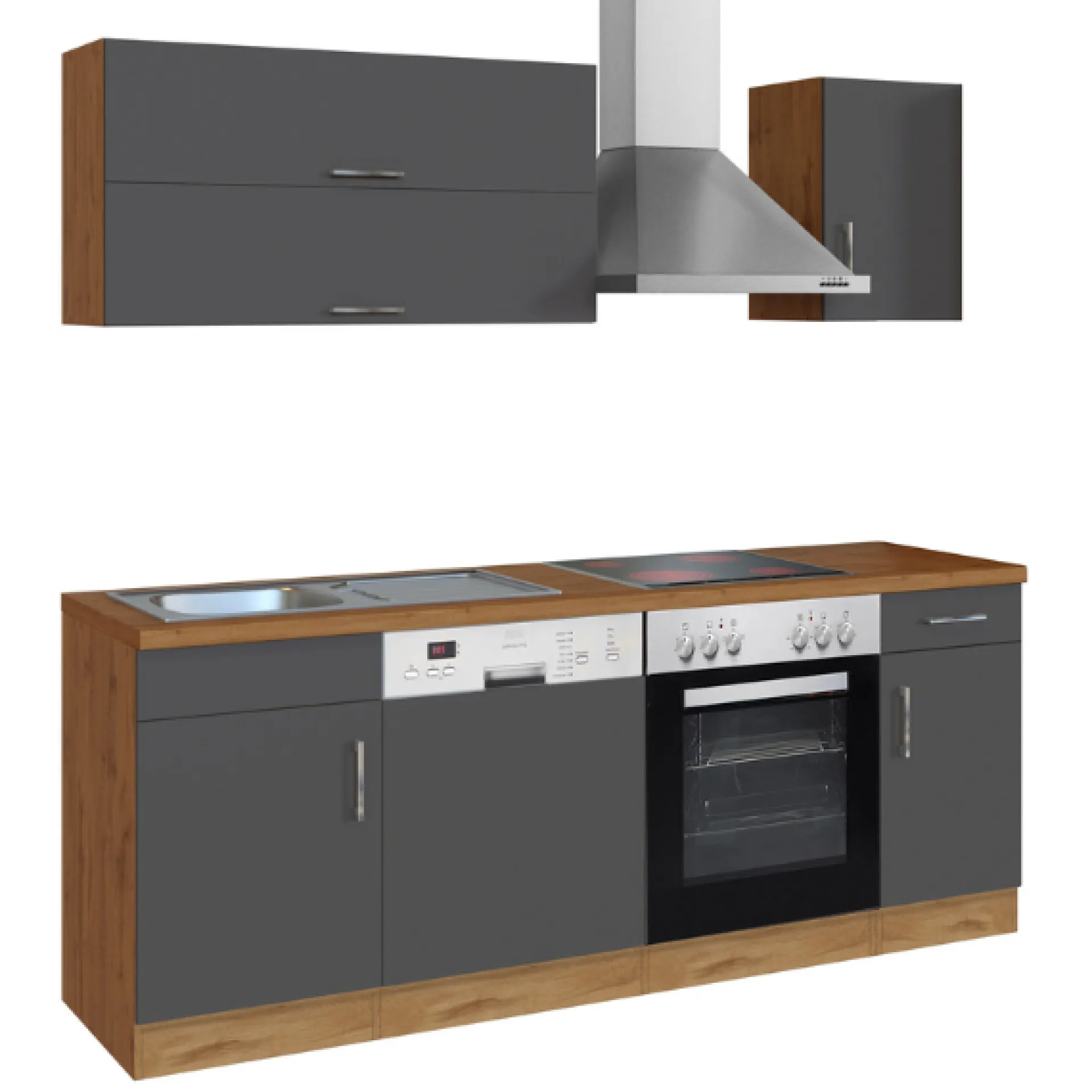 Held Küchenzeile Sorrella 210cm mit Geschirrspüler und Backofen - anthrazit/ocker