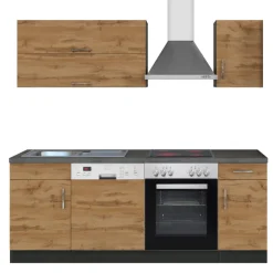 Held Küchenzeile Sorrella 210cm mit Geschirrspüler und Backofen - Eiche/Graphit