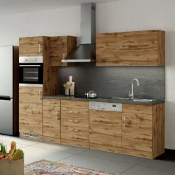 Held Küchenzeile Sorrella 270cm mit Geschirrspüler, Backofen und Kühlschrank - Eiche