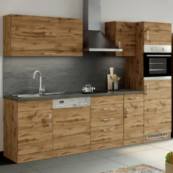 Held Küchenzeile Sorrella 270cm mit Geschirrspüler, Backofen und Kühlschrank - Eiche