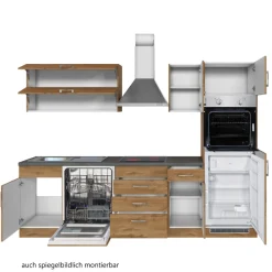 Held Küchenzeile Sorrella 270cm mit Geschirrspüler, Backofen und Kühlschrank - Eiche