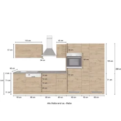 Held Küchenzeile Sorrella 360cm mit Geschirrspüler, Backofen, Kühl- und Gefrierschrank - weiß/Eiche