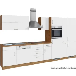 Held Küchenzeile Sorrella 360cm mit Geschirrspüler, Backofen, Kühl- und Gefrierschrank - weiß/Eiche