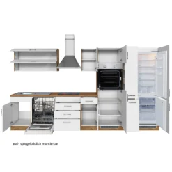 Held Küchenzeile Sorrella 360cm mit Geschirrspüler, Backofen, Kühl- und Gefrierschrank - weiß/Eiche