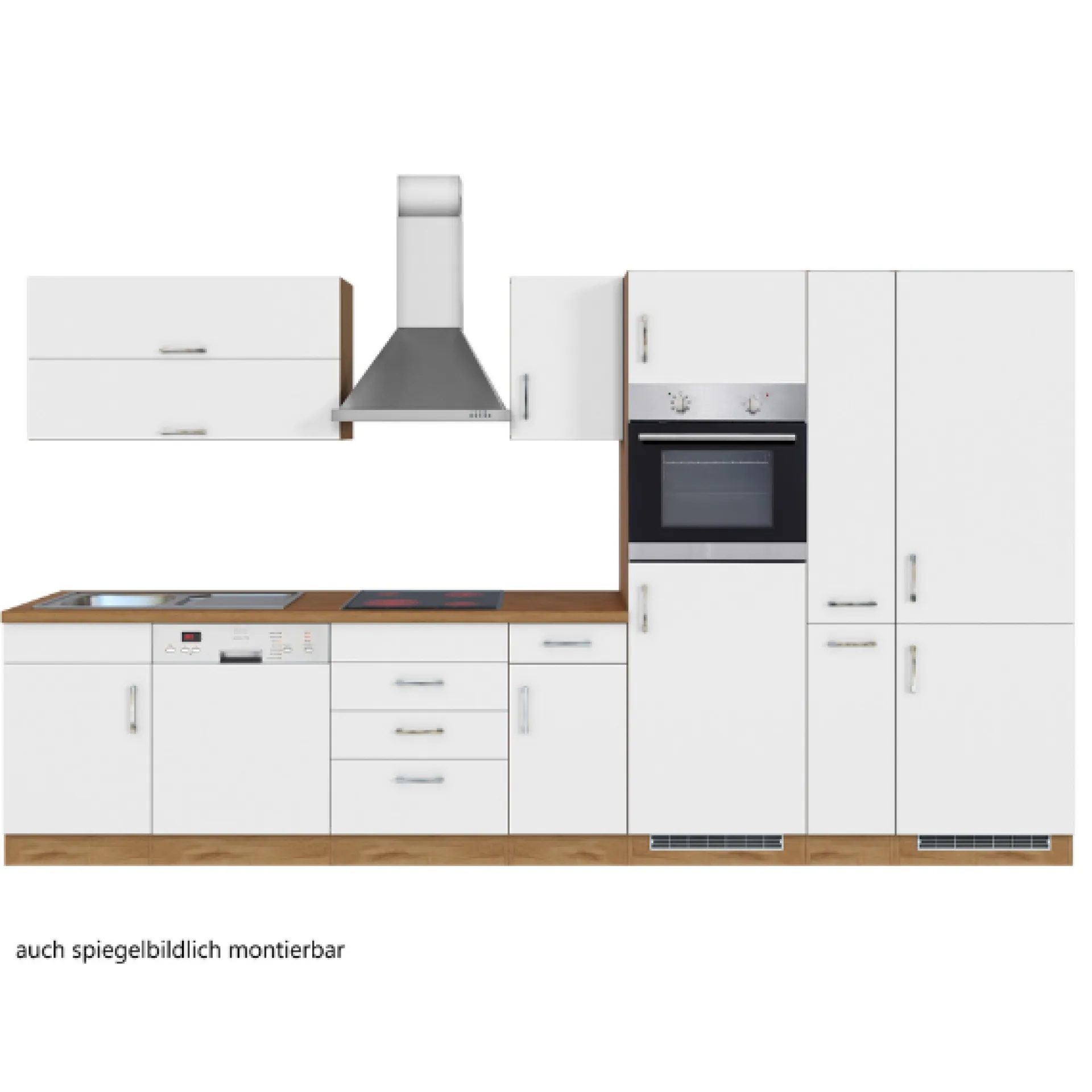 Held Küchenzeile Sorrella 360cm mit Geschirrspüler, Backofen, Kühl- und Gefrierschrank - weiß/Eiche