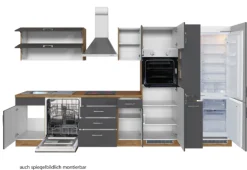 Held Küchenzeile Sorrella 360cm mit Geschirrspüler, Backofen, Kühlschrank und Gefrierschrank - Anthrazit/Eiche