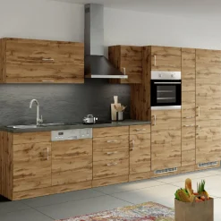 Held Küchenzeile Sorrella 360cm mit Geschirrspüler, Backofen, Kühl- und Gefrierschrank - Eiche