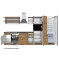 Held Küchenzeile Sorrella 360cm mit Geschirrspüler, Backofen, Kühl- und Gefrierschrank - Eiche/Graphit