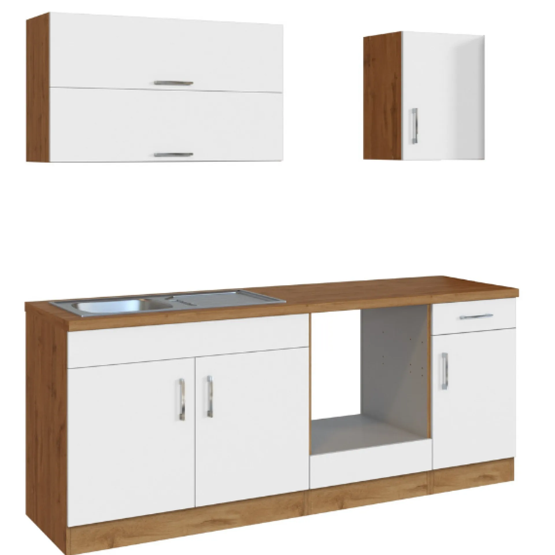 Held Küchenzeile Sorrella 210cm mit Platz für Backofen - weiß/Eiche