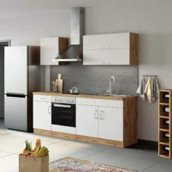 Held Küchenzeile Sorrella 210cm mit Platz für Backofen - weiß/Eiche