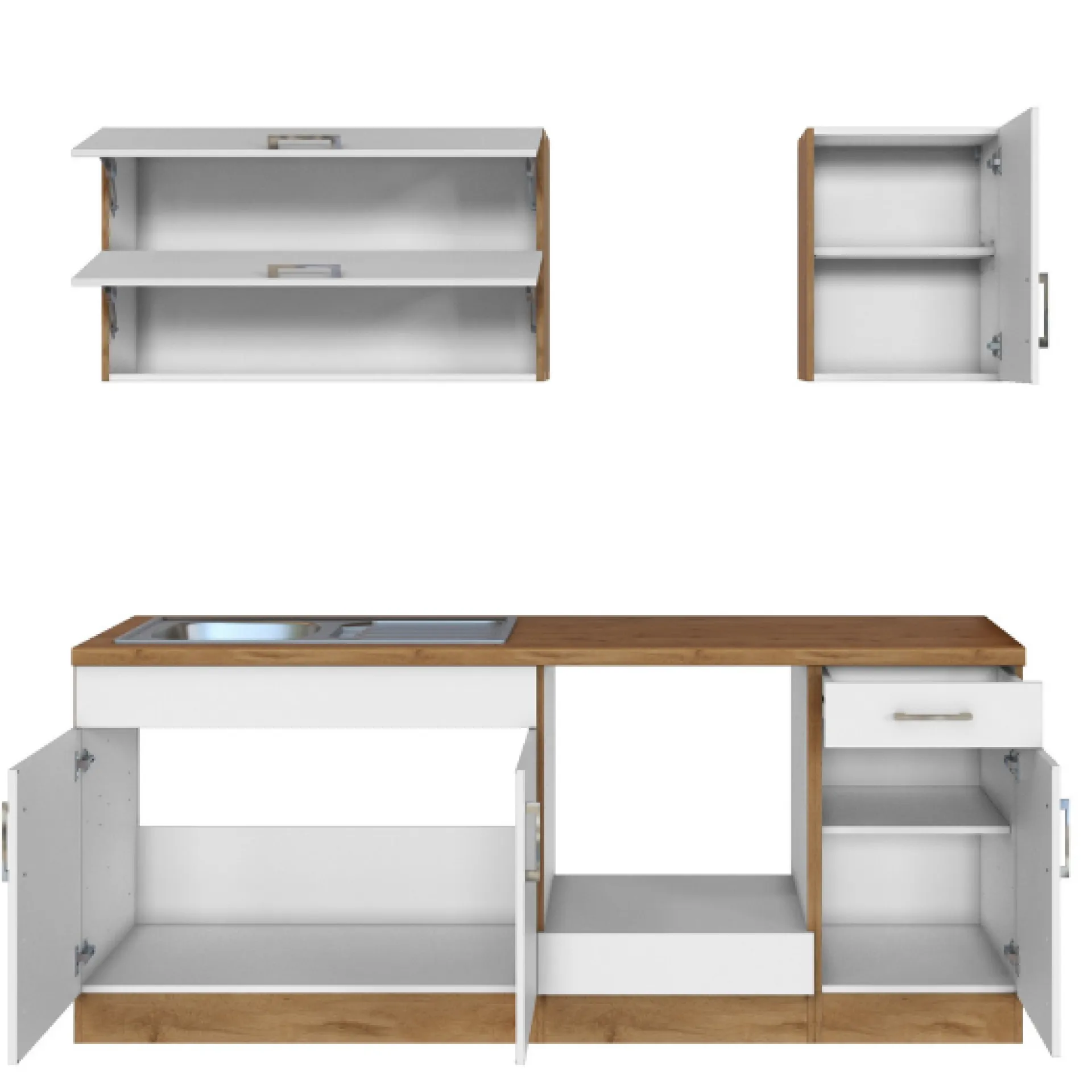 Held Küchenzeile Sorrella 210cm mit Platz für Backofen - weiß/Eiche