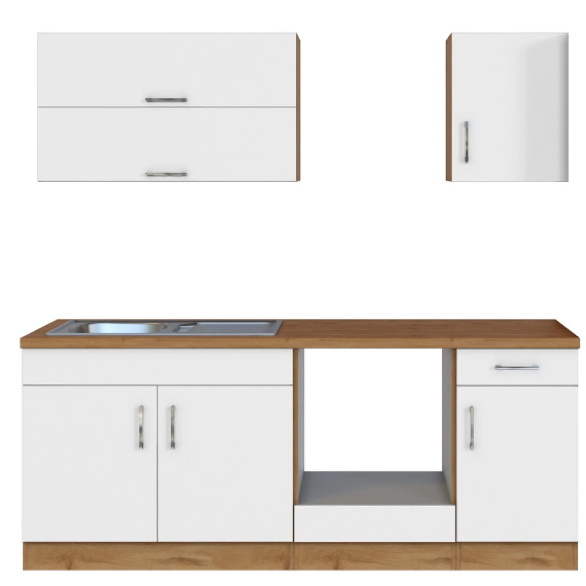 Held Küchenzeile Sorrella 210cm mit Platz für Backofen - weiß/Eiche