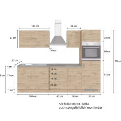 Held Küchenzeile Sorrella 270cm mit Platz für Backofen und Kühlschrank - Eiche/Graphit