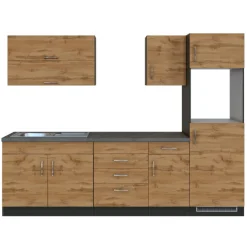 Held Küchenzeile Sorrella 270cm mit Platz für Backofen und Kühlschrank - Eiche/Graphit