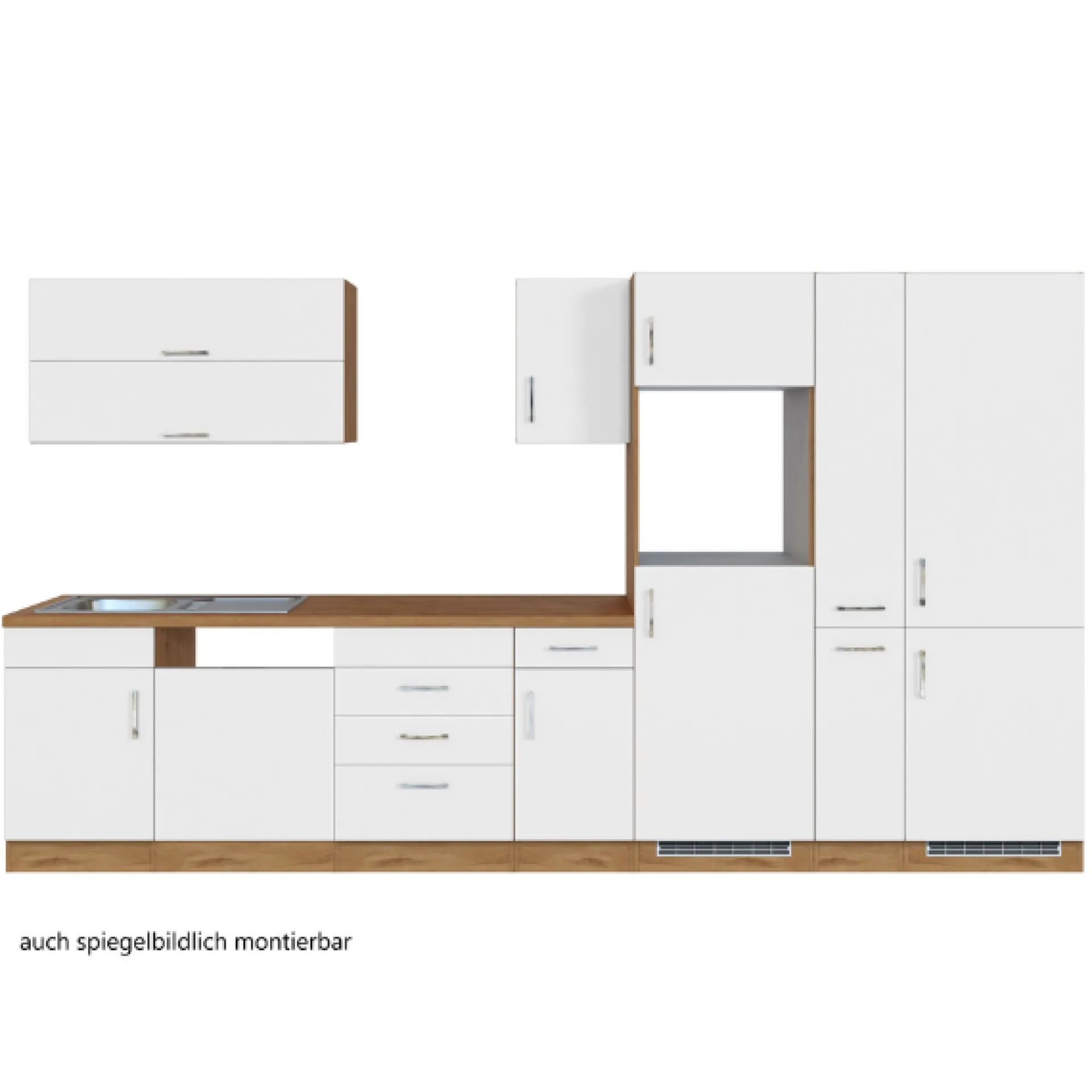 Held Küchenzeile Sorrella 360cm mit Platz für Geschirrspüler, Backofen, Kühl- und Gefrierschrank - weiß/Eiche