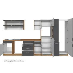 Held Küchenzeile Sorrella 360cm mit Platz für Geschirrspüler, Backofen, Kühlschrank und Gefrierschrank - Anthrazit/Eiche