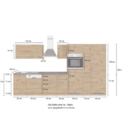 Held Küchenzeile Sorrella 360cm mit Platz für Geschirrspüler, Backofen, Kühlschrank und Gefrierschrank - Anthrazit/Eiche