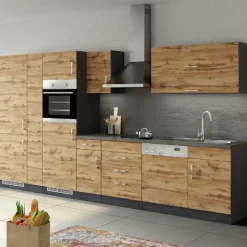 Held Küchenzeile Sorrella 360cm mit Platz für Geschirrspüler, Backofen, Kühl- und Gefrierschrank - Eiche/Graphit