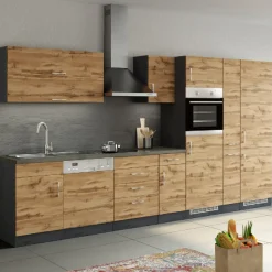 Held Küchenzeile Sorrella 360cm mit Platz für Geschirrspüler, Backofen, Kühl- und Gefrierschrank - Eiche/Graphit