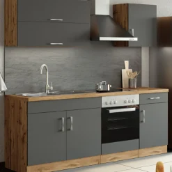 Held Küchenzeile Sorrella 210cm mit Platz für Backofen - anthrazit/ocker
