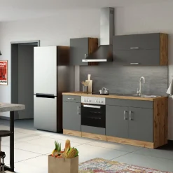Held Küchenzeile Sorrella 210cm mit Platz für Backofen - anthrazit/ocker