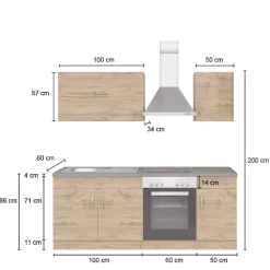 Held Küchenzeile Sorrella 210cm mit Platz für Backofen - Eiche
