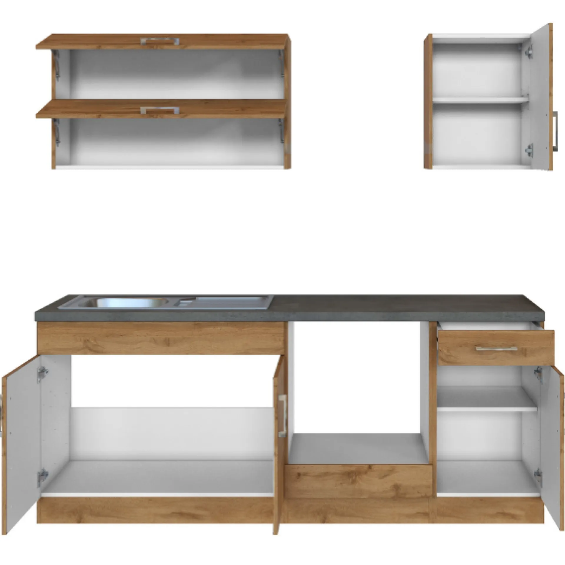 Held Küchenzeile Sorrella 210cm mit Platz für Backofen - Eiche