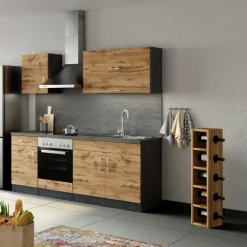 Held Küchenzeile Sorrella 210cm mit Platz für Backofen - Eiche/Graphit