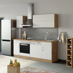 Held Küchenzeile Sorrella 210cm mit Platz für Geschirrspüler und Backofen - weiß/Eiche