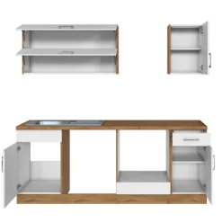 Held Küchenzeile Sorrella 210cm mit Platz für Geschirrspüler und Backofen - weiß/Eiche