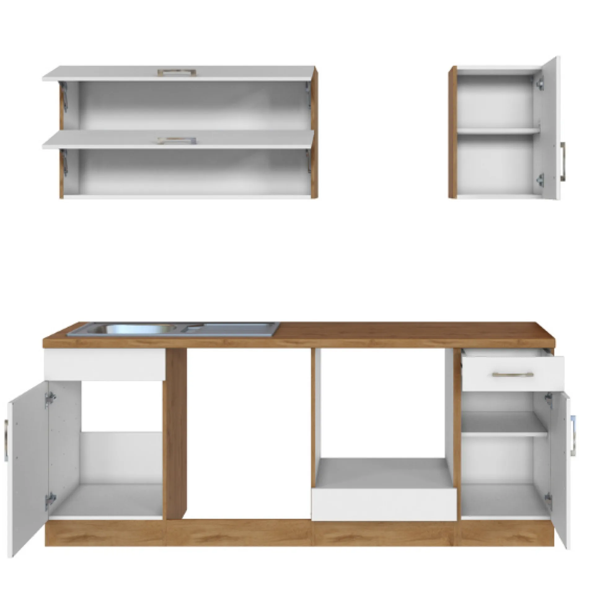 Held Küchenzeile Sorrella 210cm mit Platz für Geschirrspüler und Backofen - weiß/Eiche