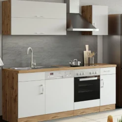 Held Küchenzeile Sorrella 210cm mit Platz für Geschirrspüler und Backofen - weiß/Eiche