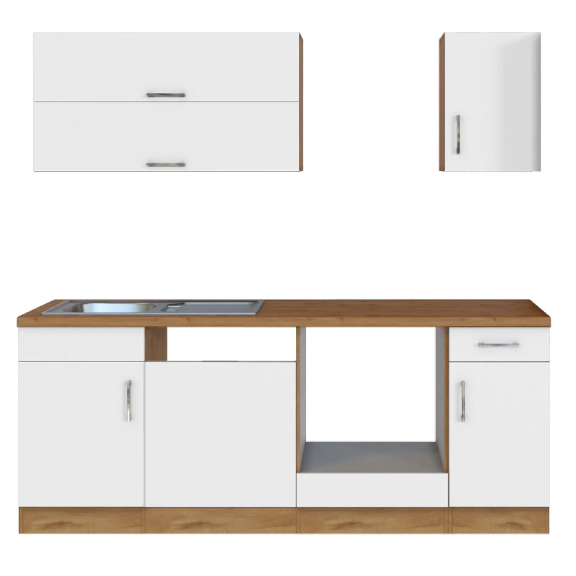 Held Küchenzeile Sorrella 210cm mit Platz für Geschirrspüler und Backofen - weiß/Eiche