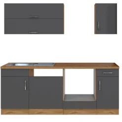 Held Küchenzeile Sorrella 210cm mit Platz für Geschirrspüler und Backofen - anthrazit/ocker