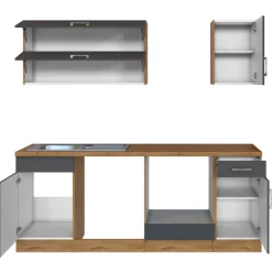 Held Küchenzeile Sorrella 210cm mit Platz für Geschirrspüler und Backofen - anthrazit/ocker