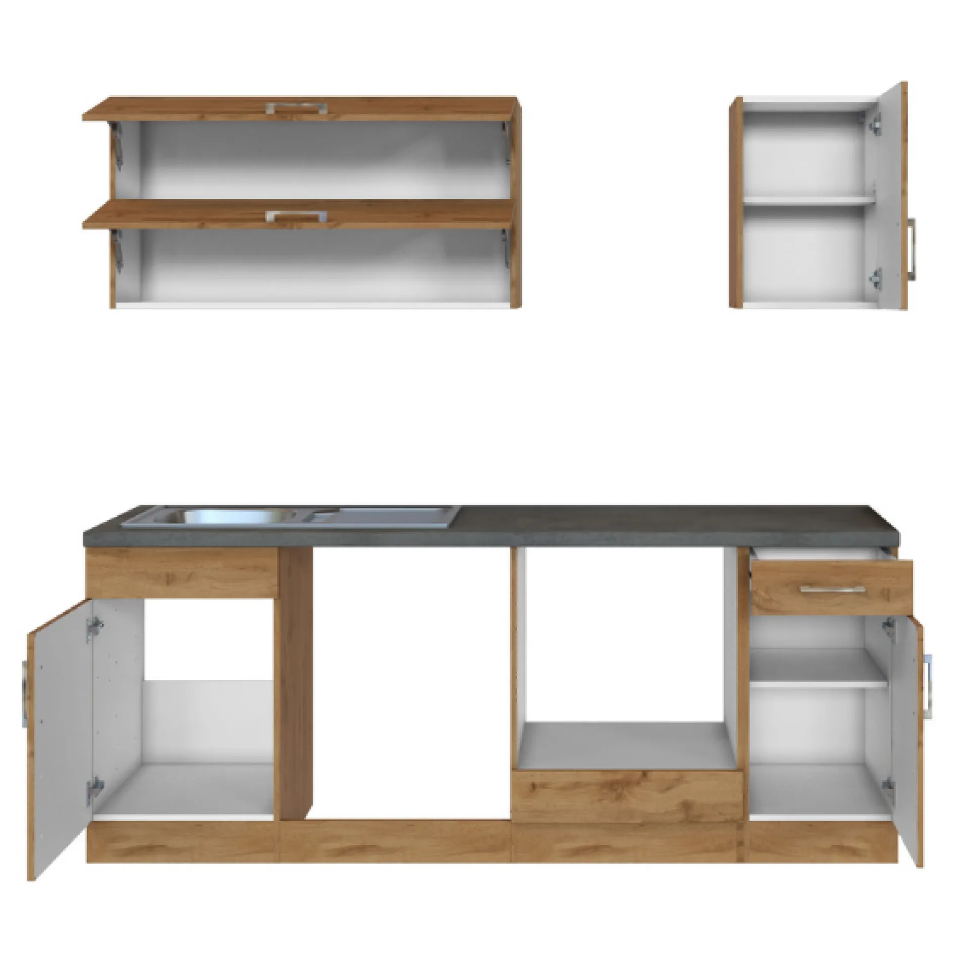 Held Küchenzeile Sorrella 210cm mit Platz für Geschirrspüler und Backofen - Eiche