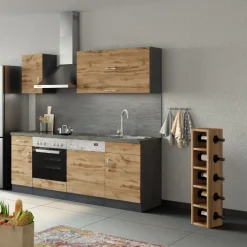 Held Küchenzeile Sorrella 210cm mit Platz für Geschirrspüler und Backofen - Eiche/Graphit