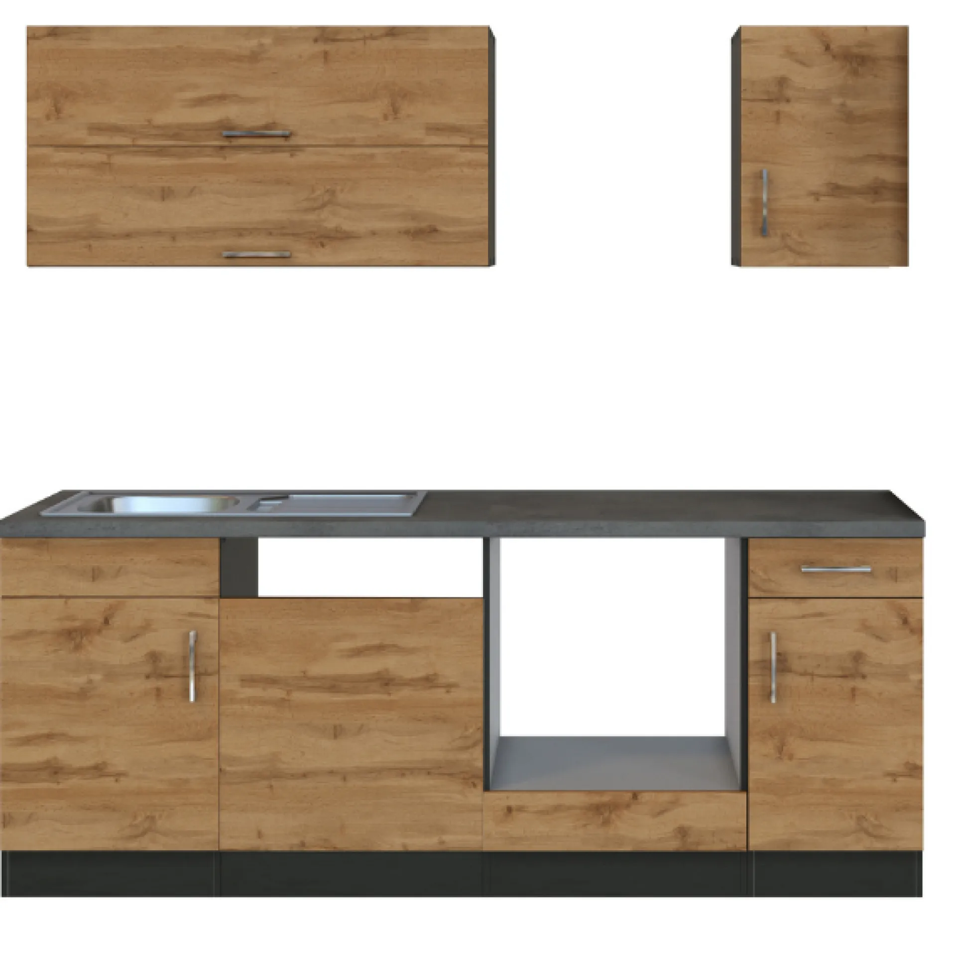 Held Küchenzeile Sorrella 210cm mit Platz für Geschirrspüler und Backofen - Eiche/Graphit