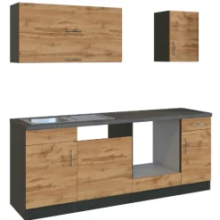 Held Küchenzeile Sorrella 210cm mit Platz für Geschirrspüler und Backofen - Eiche/Graphit