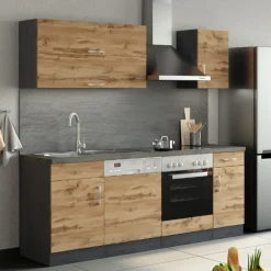 Held Küchenzeile Sorrella 210cm mit Platz für Geschirrspüler und Backofen - Eiche/Graphit