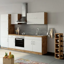 Held Küchenzeile Sorrella 270cm mit Platz für Backofen und Kühlschrank - weiß/Eiche