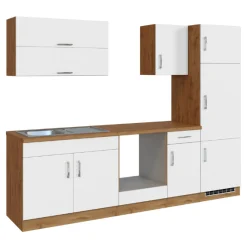 Held Küchenzeile Sorrella 270cm mit Platz für Backofen und Kühlschrank - weiß/Eiche