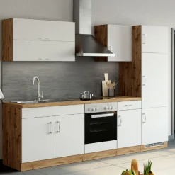 Held Küchenzeile Sorrella 270cm mit Platz für Backofen und Kühlschrank - weiß/Eiche