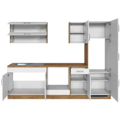 Held Küchenzeile Sorrella 270cm mit Platz für Backofen und Kühlschrank - weiß/Eiche