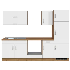 Held Küchenzeile Sorrella 270cm mit Platz für Backofen und Kühlschrank - weiß/Eiche